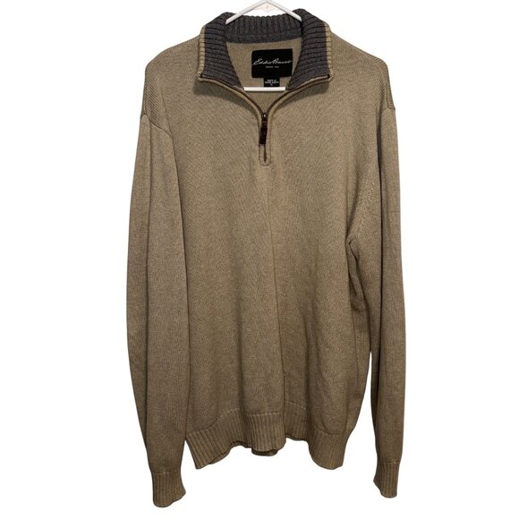Eddie Bauer Tan Quarter-Zip Sweater XL - Picture 1 of 5